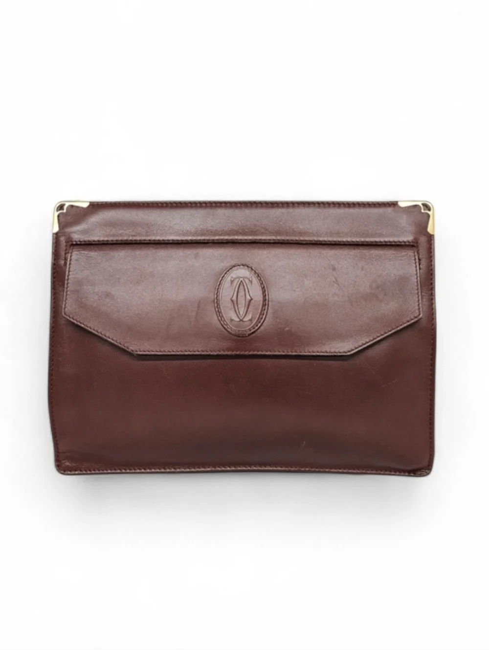 Cartier Must De Front Snap Clutch in Burgundy Calfskin Leather